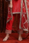 SHIKHAR SHARMA_Red Kurta Cotton Lurex Embroidered Gota V-neck Striped Pant Set _Online_at_Aza_Fashions