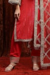 SHIKHAR SHARMA_Red Kurta Cotton Lurex Embroidered Gota V-neck Dori Striped Pant Set _Online_at_Aza_Fashions