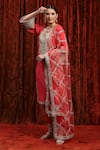 Shop_SHIKHAR SHARMA_Red Kurta Cotton Lurex Embroidered Gota V-neck Dori Striped Pant Set _Online_at_Aza_Fashions