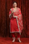 Buy_SHIKHAR SHARMA_Red Kurta Cotton Lurex Embroidered Gota Dori Set With Checkered Dupatta _at_Aza_Fashions