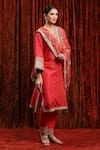 Buy_SHIKHAR SHARMA_Red Kurta Cotton Lurex Embroidered Gota Dori Set With Checkered Dupatta _Online_at_Aza_Fashions