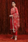 Shop_SHIKHAR SHARMA_Red Kurta Cotton Lurex Embroidered Gota Dori Set With Checkered Dupatta _Online_at_Aza_Fashions