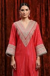 SHIKHAR SHARMA_Red Kurta Cotton Lurex Embroidered Gota Dori Set With Checkered Dupatta _at_Aza_Fashions