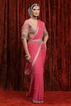 Buy_SHIKHAR SHARMA_Pink Saree Georgette Embroidered Gota V-neck Border Set _at_Aza_Fashions