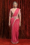 SHIKHAR SHARMA_Pink Saree Georgette Embroidered Gota V-neck Border Set _Online_at_Aza_Fashions