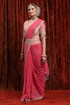 Buy_SHIKHAR SHARMA_Pink Saree Georgette Embroidered Gota V-neck Border Set _Online_at_Aza_Fashions