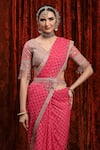 Shop_SHIKHAR SHARMA_Pink Saree Georgette Embroidered Gota V-neck Border Set _Online_at_Aza_Fashions