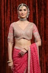 SHIKHAR SHARMA_Pink Saree Georgette Embroidered Gota V-neck Border Set _at_Aza_Fashions