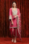Buy_SHIKHAR SHARMA_Pink Kurta Cotton Lurex Embroidery Gota Paan Neck Bodice Tulip Set _at_Aza_Fashions