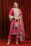 SHIKHAR SHARMA_Pink Kurta Cotton Lurex Embroidery Gota Paan Neck Bodice Set _at_Aza_Fashions