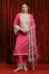 Buy_SHIKHAR SHARMA_Pink Kurta Cotton Lurex Embroidery Gota Paan Neck Bodice Straight Set _at_Aza_Fashions