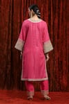 Shop_SHIKHAR SHARMA_Pink Kurta Cotton Lurex Embroidery Gota Paan Neck Bodice Straight Set _at_Aza_Fashions