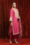 Buy_SHIKHAR SHARMA_Pink Kurta Cotton Lurex Embroidery Gota Paan Neck Bodice Straight Set _Online_at_Aza_Fashions