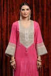 SHIKHAR SHARMA_Pink Kurta Cotton Lurex Embroidery Gota Paan Neck Bodice Straight Set _at_Aza_Fashions