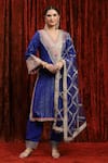 Buy_SHIKHAR SHARMA_Blue Kurta Cotton Lurex Embroidery Gota Geometric Bodice Pant Set _at_Aza_Fashions