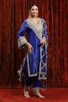 SHIKHAR SHARMA_Blue Kurta Cotton Lurex Embroidery Gota Geometric And Badla Pant Set _Online_at_Aza_Fashions