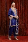 SHIKHAR SHARMA_Blue Kurta Cotton Lurex Embroidery Gota V Neck Abstract Pant Set _Online_at_Aza_Fashions