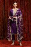 Buy_SHIKHAR SHARMA_Purple Kurta Cotton Lurex Embroidery Gota Paan Neck Placket Straight Set _at_Aza_Fashions