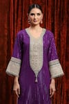 SHIKHAR SHARMA_Purple Kurta Cotton Lurex Embroidery Gota Paan Neck Placket Straight Set _at_Aza_Fashions