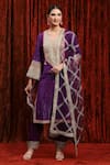 Buy_SHIKHAR SHARMA_Purple Kurta Cotton Lurex Embroidery Gota Paan Neck And Dori Set _at_Aza_Fashions