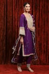 Buy_SHIKHAR SHARMA_Purple Kurta Cotton Lurex Embroidery Gota Paan Neck And Dori Set _Online_at_Aza_Fashions