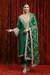 Buy_SHIKHAR SHARMA_Green Kurta Cotton Lurex Embroidery Gota V Neck Geometric Dori And Pant Set _at_Aza_Fashions