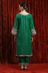 Shop_SHIKHAR SHARMA_Green Kurta Cotton Lurex Embroidery Gota V Neck Geometric Dori And Pant Set _at_Aza_Fashions