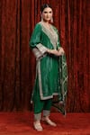 SHIKHAR SHARMA_Green Kurta Cotton Lurex Embroidery Gota V Neck Geometric Dori And Pant Set _Online_at_Aza_Fashions