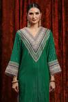 SHIKHAR SHARMA_Green Kurta Cotton Lurex Embroidery Gota V Neck Geometric Dori And Pant Set _at_Aza_Fashions