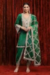 Buy_SHIKHAR SHARMA_Green Kurta Cotton Lurextulip Embroidery Gota Paan Neck Yoke Tulip Set _at_Aza_Fashions