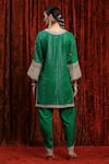 Shop_SHIKHAR SHARMA_Green Kurta Cotton Lurextulip Embroidery Gota Paan Neck Yoke Tulip Set _at_Aza_Fashions