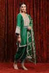 SHIKHAR SHARMA_Green Kurta Cotton Lurextulip Embroidery Gota Paan Neck Yoke Tulip Set _Online_at_Aza_Fashions