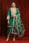 Shop_SHIKHAR SHARMA_Green Kurta Cotton Lurextulip Embroidery Gota Paan Neck Yoke Tulip Set _Online_at_Aza_Fashions