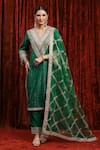 Buy_SHIKHAR SHARMA_Green Kurta Cotton Lurex Embroidery Gota V Neck Dori Straight Pant Set _at_Aza_Fashions