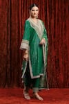 SHIKHAR SHARMA_Green Kurta Cotton Lurex Embroidery Gota V Neck Dori Straight Pant Set _Online_at_Aza_Fashions