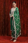 Buy_SHIKHAR SHARMA_Green Kurta Cotton Lurex Embroidery Gota V Neck Dori Straight Pant Set _Online_at_Aza_Fashions