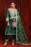 Shop_SHIKHAR SHARMA_Green Kurta Cotton Lurex Embroidery Gota V Neck Dori Straight Pant Set _Online_at_Aza_Fashions