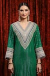 SHIKHAR SHARMA_Green Kurta Cotton Lurex Embroidery Gota V Neck Dori Straight Pant Set _at_Aza_Fashions