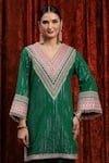 SHIKHAR SHARMA_Green Kurta Cotton Lurex Embroidery Contrast Dori Straight Pant Set _at_Aza_Fashions
