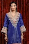 SHIKHAR SHARMA_Blue Kurta Cotton Lurextulip Embroidery Gota V Dori Straight Tulip Pant Set _at_Aza_Fashions