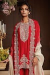 Shop_Prisho_Red Silk Embroidery Zardozi Round Gul Kurta Sharara Set  _at_Aza_Fashions