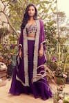 Buy_Prisho_Purple Silk Embroidery Zardozi Semi Square Bahar Cape Skirt Set  _at_Aza_Fashions