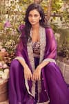 Shop_Prisho_Purple Silk Embroidery Zardozi Semi Square Bahar Cape Skirt Set  _at_Aza_Fashions