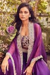 Prisho_Purple Silk Embroidery Zardozi Semi Square Bahar Cape Skirt Set  _Online_at_Aza_Fashions