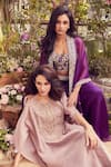 Buy_Prisho_Purple Silk Embroidery Zardozi Semi Square Bahar Cape Skirt Set  _Online_at_Aza_Fashions