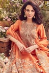 Shop_Prisho_Orange Silk Embroidery Thread Work Gardenia Yoke Kurta Sharara Set  _at_Aza_Fashions