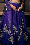 Prisho_Purple Organza Embroidery Thread Work U Neck Floret Cape Lehenga Set _Online_at_Aza_Fashions