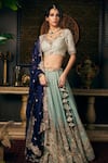 Buy_Prisho_Blue Organza Embroidery Florid Zardozi And Dori Bridal Lehenga Set  _at_Aza_Fashions