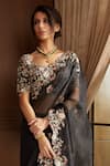 Shop_Prisho_Black Silk Embroidery Zardozi Musk Garden Organza Saree With Blouse  _at_Aza_Fashions