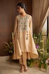 Buy_Prisho_Beige Silk Embroidery Thread Work Round Dori Bloom Anarkali With Pant  _at_Aza_Fashions